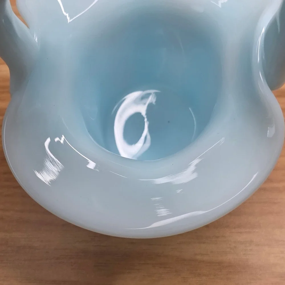Vintage Fenton Pastel Blue Opaque Milk Glass Paneled Art Glass Basket 7
